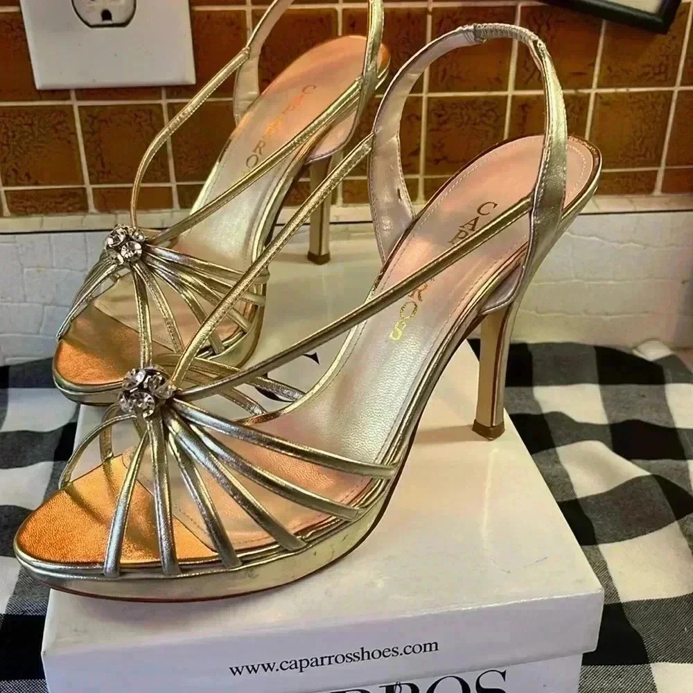 Caparros gold heel sandals with crystals RAQUEL gold metallic size 9